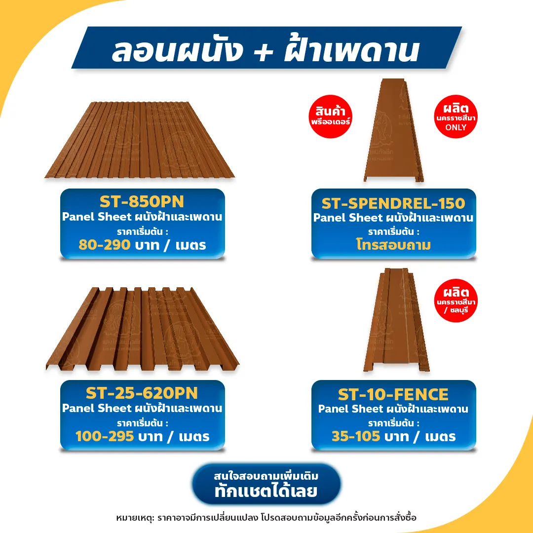 ลอนเมทัลชีทราคา แบบผนัง และฝ้าเพดาน