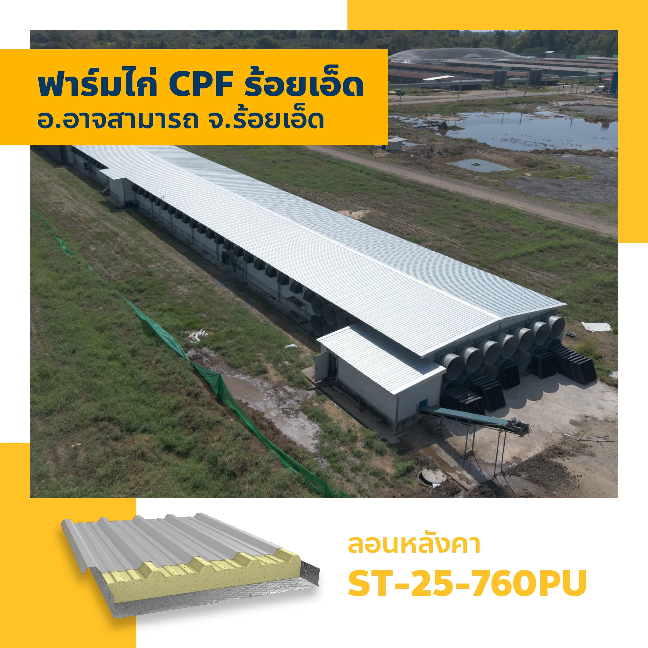 ติดตั้งหลังคาเมทัลชีทฟาร์มไก่ CPF อาจสามารถ ร้อยเอ็ด